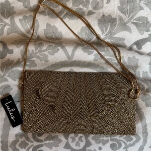 Lulu's junipero Elegant Gold Beaded clutch